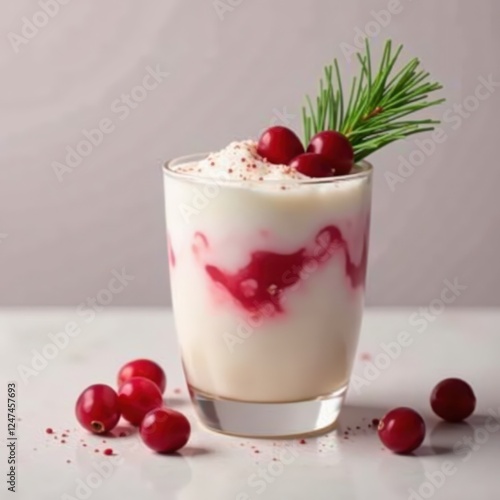 Wallpaper Mural Delicate glass filled with a swirling mixture of milkshake and cranberries, garnished with a few scattered pine needles , milkshake, snack Torontodigital.ca