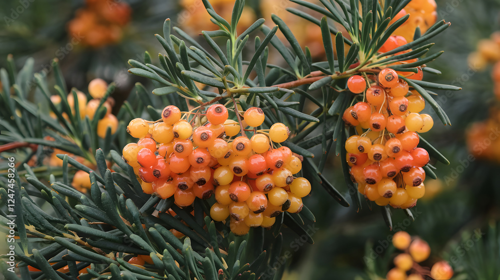 Sea buckthorn berries growing on a bush. Sea buckthorn berries growing on a bush.