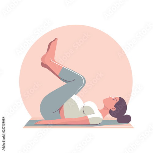 Pregnant woman doing exercise vector illustration isolated on white. Pregnant yoga workout at home concept. Relax and meditation for the expectant mother.