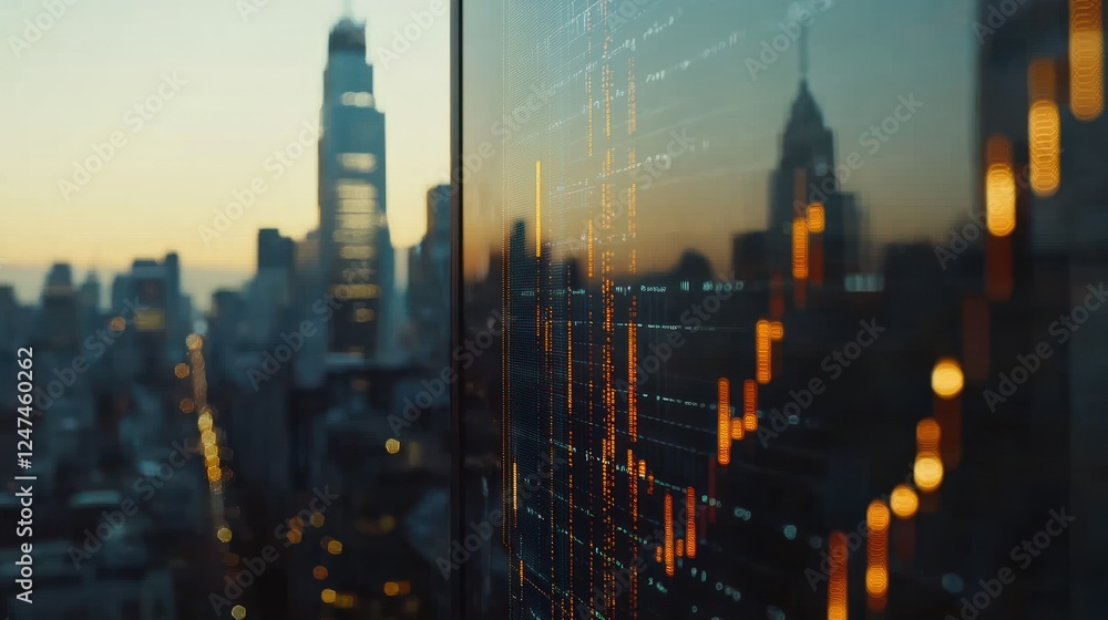 Obraz premium Cityscape Stock Market Data Display Dusk