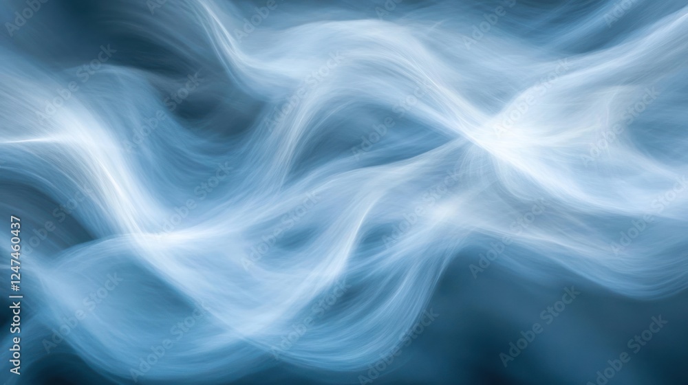 Obraz premium Abstract blue smoke waves, swirling design, dark background, website header