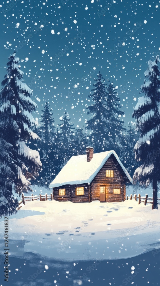 Cozy Cabin Nestled In Snowy Winter Forest Cozy Cabin Nestled In Snowy Winter Forest