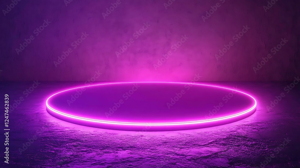 Circular Platform Illuminated By Neon Purple Light Circular Platform Illuminated By Neon Purple Light