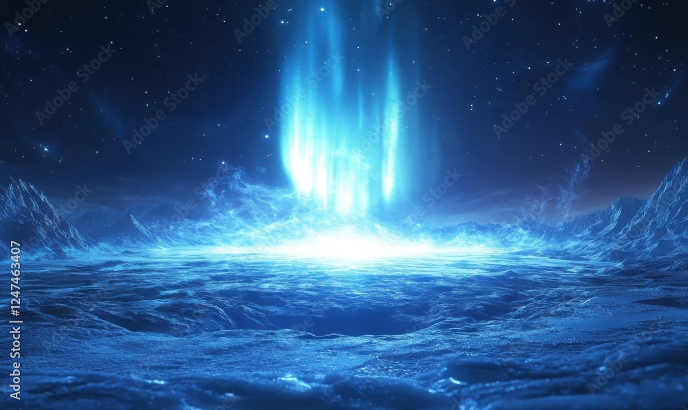 Fototapeta premium Mesmerizing aurora glowing above an icy landscape, representing natural wonder and scientific curiosity.