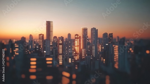 Sunset cityscape, urban skyline, golden hour, buildings, aerial view,  modern city,  illustration,  background, website design
