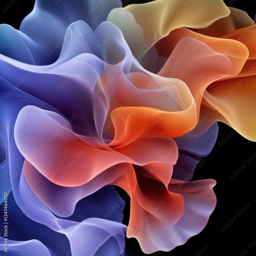 Obraz premium Abstract swirling colorful smoke, dark background, design element