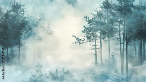 Wallpaper Mural Fog pine tree forrest. Ethereal Fog & Mist. Illustration Torontodigital.ca