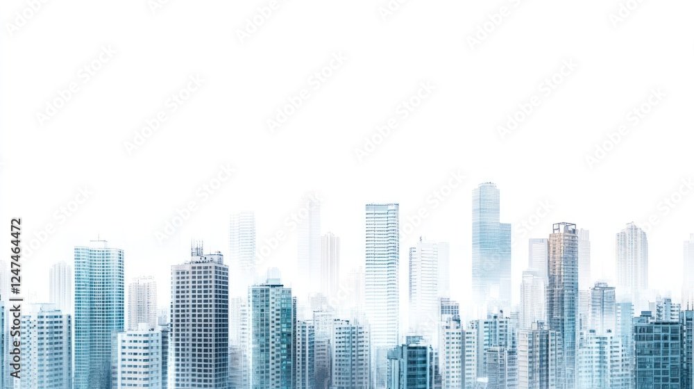Misty city skyline panorama, urban landscape, background for website design Misty city skyline panorama, urban landscape, background for website design
