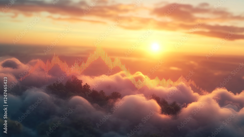 Fototapeta premium Sunrise stock market graph above cloudscape