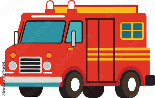 Red Fire Truck with Emergency Lights – Civil Defense and Fire Service Vehicle