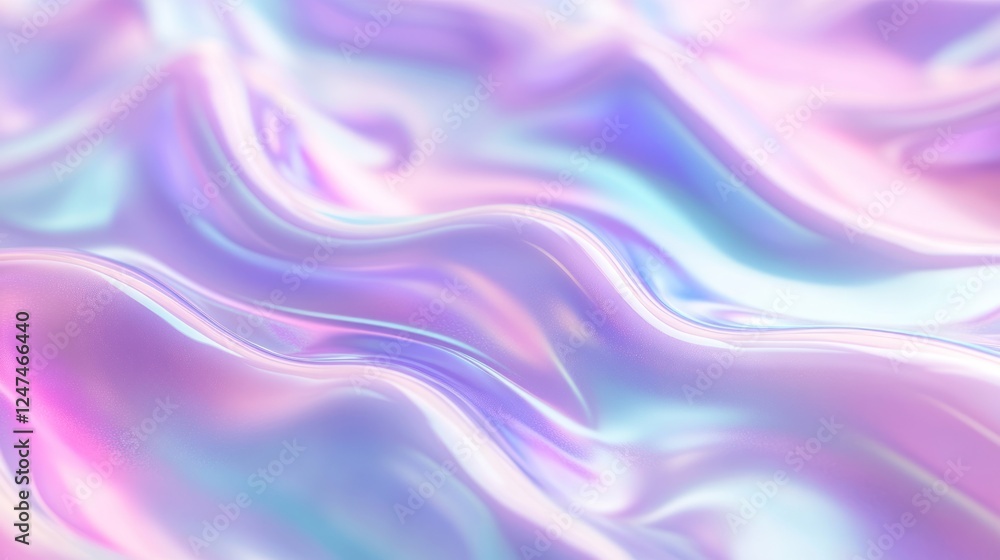 Fototapeta premium Holographic iridescent fabric texture background, pastel wave pattern, digital art, design element