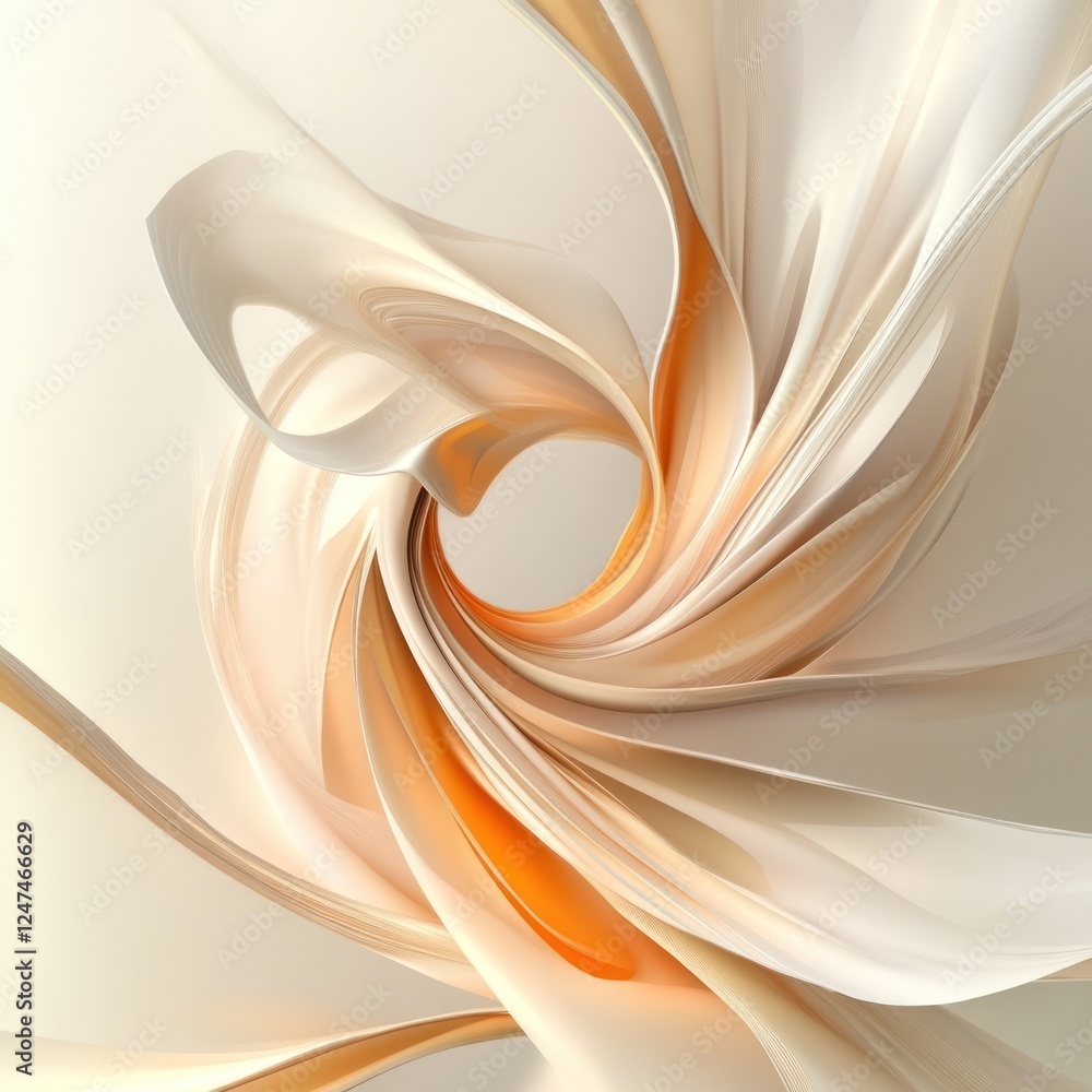 Fototapeta premium Abstract swirling beige cream vortex, digital art, light background, website design