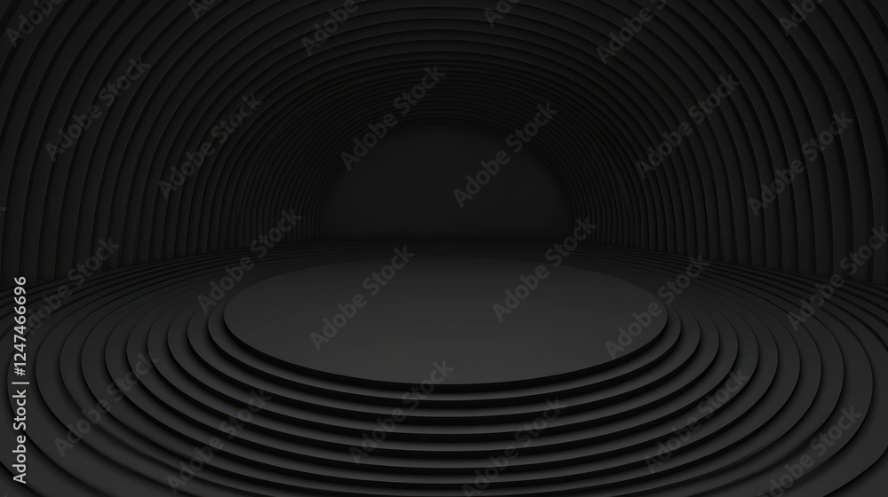 Fototapeta premium Dark circular stage, product display, abstract background, 3D rendering