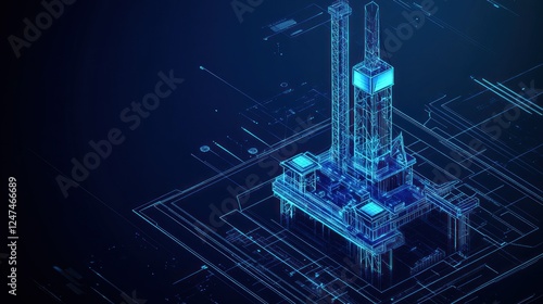 Abstract digital isometric blueprint of offshore oil platform