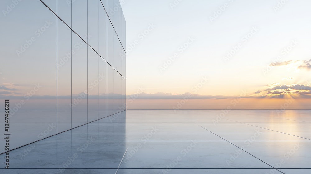 Fototapeta premium Modern glass building sunset reflection urban cityscape