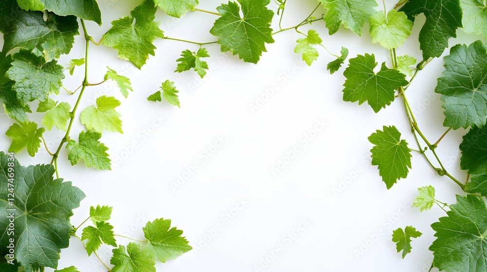 Full frame, close-up of grapevine with green leaves on a white background.
Full frame, close-up of grapevine with green leaves on a white background.