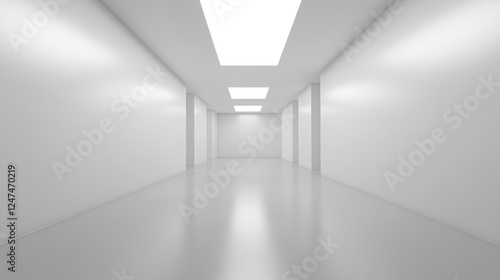 Bright white corridor interior  empty  minimalist  design  architecture  background  presentation