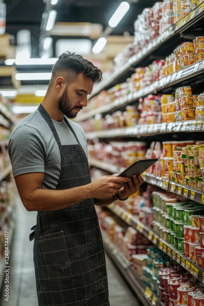 Professional Man in Apron in Supermarket