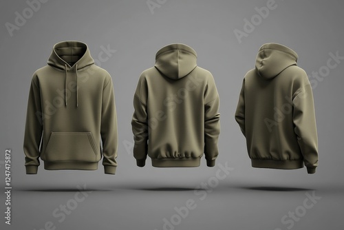 Rugged olive green hoodie mockup with fleece-lined interior for outdoor and urban fashion branding photo