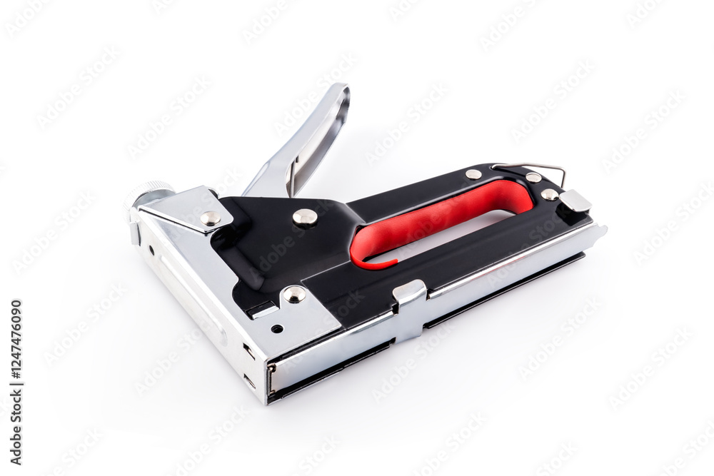construction stapler isolated on white background, close-up side view construction stapler isolated on white background, close-up side view