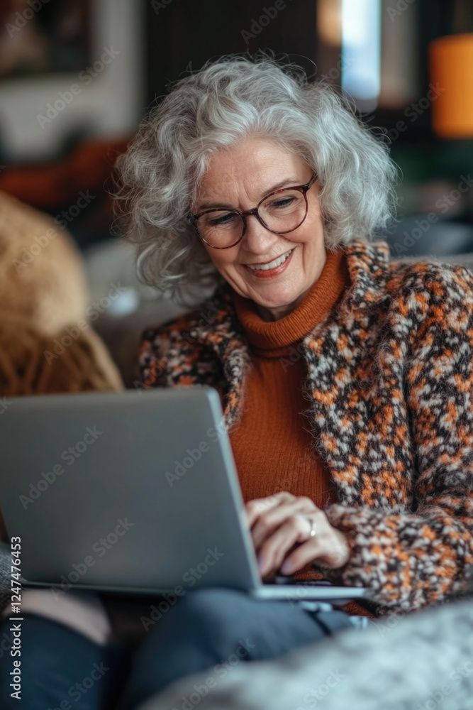 Aging Woman Using Laptop at Home Aging Woman Using Laptop at Home