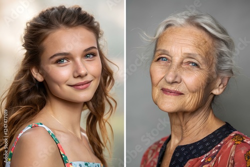 Portrait of a Woman in Youth and Old Age – Concept of Time and Change