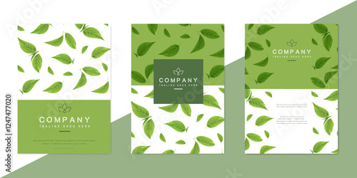 Poster, banner or  business card with green leaves. Design template for company organic bio logo, natural and eco products, cosmetic, pharmacy, medicine. Vector EPS10