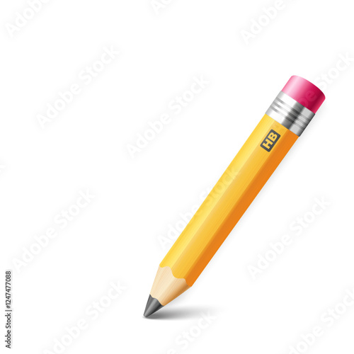 Yellow graphite pencil with eraser for drawing or writing text. Vector EPS 10