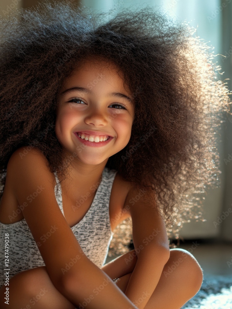 Happiness Radiates from a Young Girl with Beautiful Hair Happiness Radiates from a Young Girl with Beautiful Hair
