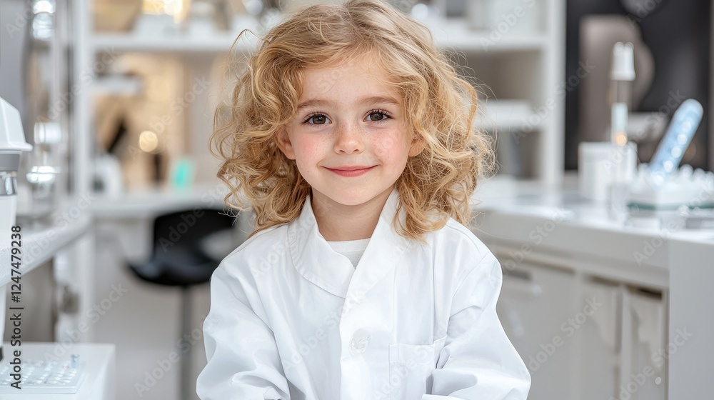 Girl scientist lab coat smiling lab equipment Girl scientist lab coat smiling lab equipment