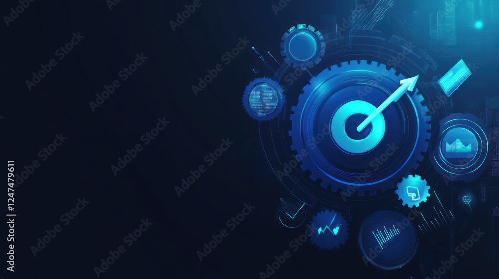 Abstract blue technology business concept with gear and arrow icon Abstract blue technology business concept with gear and arrow icon