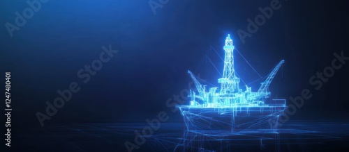 Abstract blue oil platform offshore drilling for energy resource