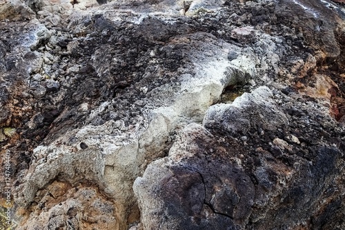 Geothermal area showing colorful rhyolite rocks and sulfur deposits in iceland photo