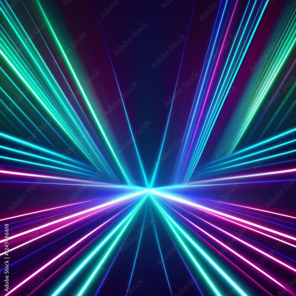 Obraz premium Laser beams diagonal beams of light on a dark background. Colorful light paths with movement effect graphic resource