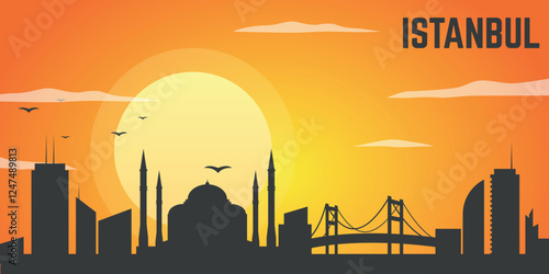 Sunset over istanbul showcasing the city's iconic skyline with historical landmarks and warm hues of evening sky