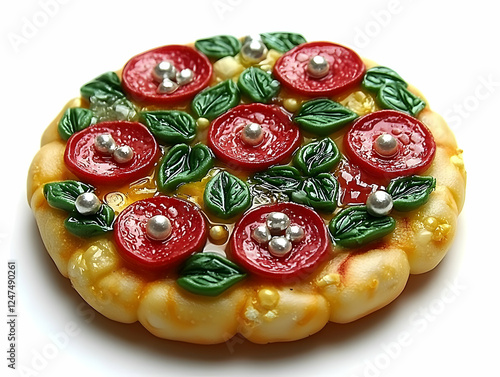 Polymer clay pizza, food art, white background photo