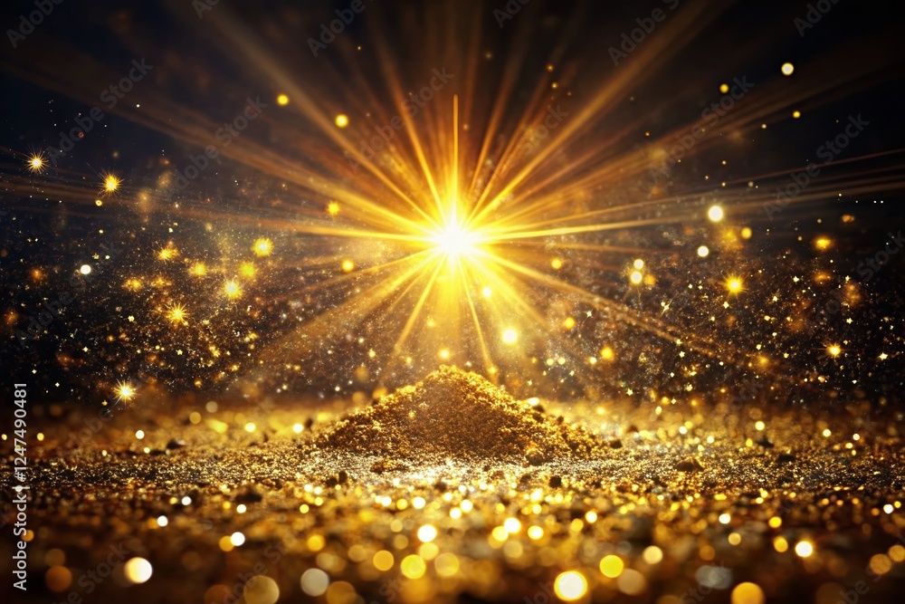 Fototapeta premium Vintage Gold Luxury Success: Light Beams & Particles on Black