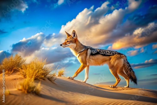 Vintage Namibia: Black-backed Jackal on Dorob Dune, African Wildlife photo