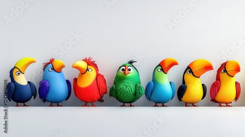 Cartoon 3d character, Toucan, different poses, white background photo