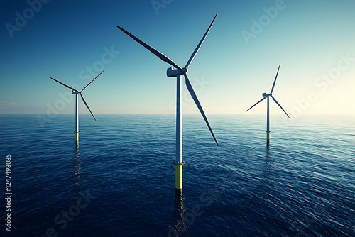 Offshore wind turbines generating clean energy photo