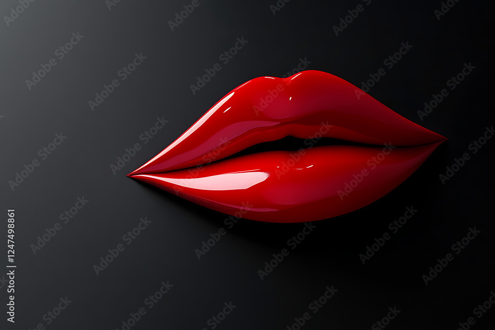 A glossy pair of red lips against a dark background, emphasizing beauty and allure. A glossy pair of red lips against a dark background, emphasizing beauty and allure.