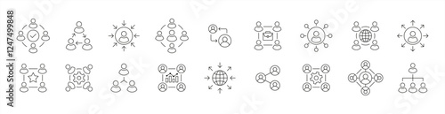 Set of people connections in business icon. Containing teamwork, group management, team, cooperation, hierarchy, organization, collaboration, global, network, sharing. Vector illustration 10 eps.