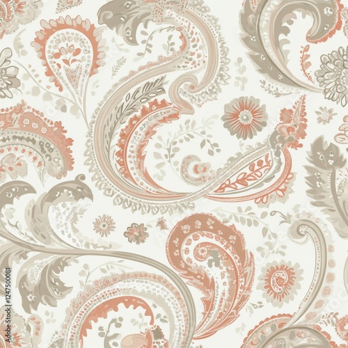 Wallpaper Mural A sophisticated vintage pattern combining paisley and floral elements in earthy tones Torontodigital.ca