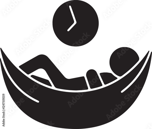 An illustration of a stickman lying on a hammock with a night clock