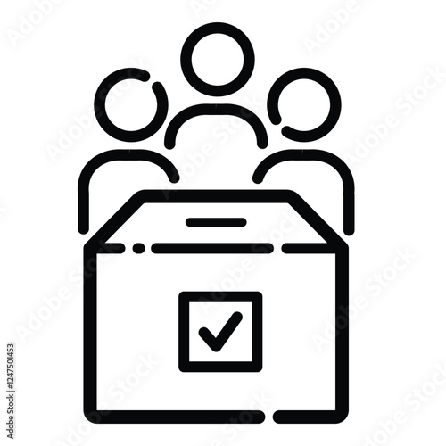 Teamwork Voting Box Outline Icon Isolated On White Background