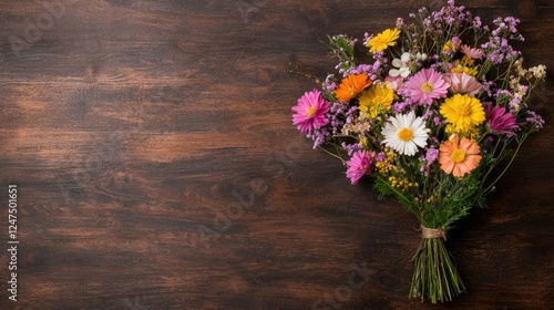 Wallpaper Mural Colorful wildflowers bouquet on wood, copy space Torontodigital.ca