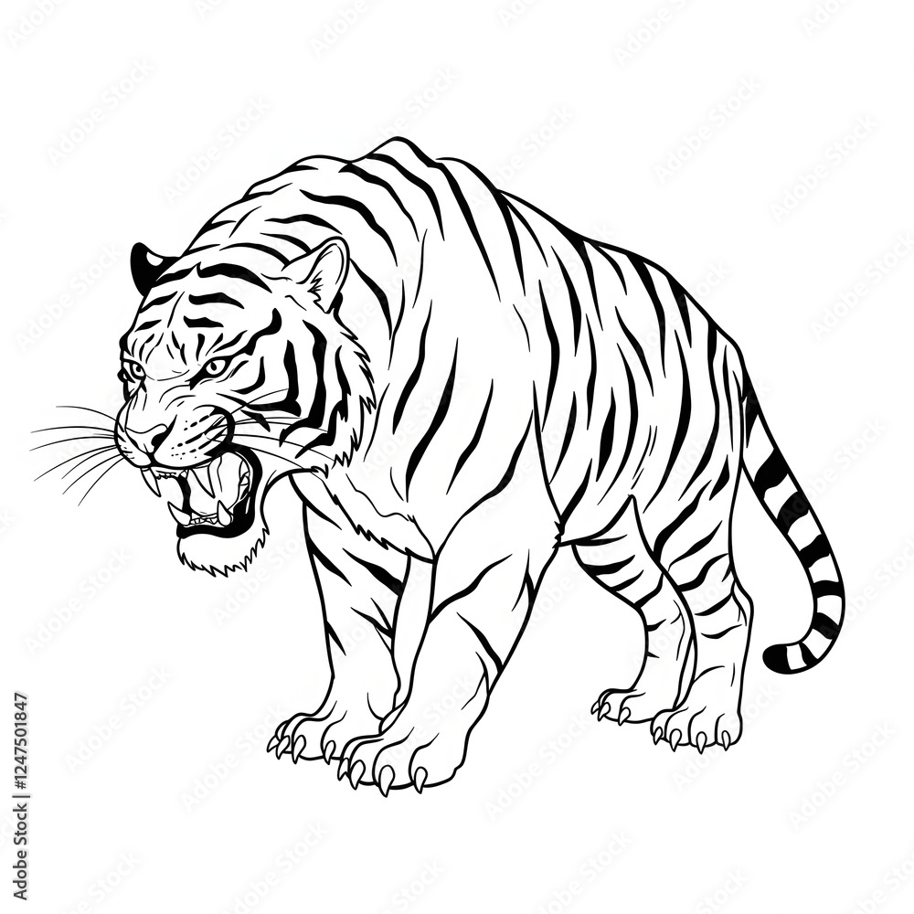 Fototapeta premium Angry Tiger Illustration with Open Mouth and Fierce Expression