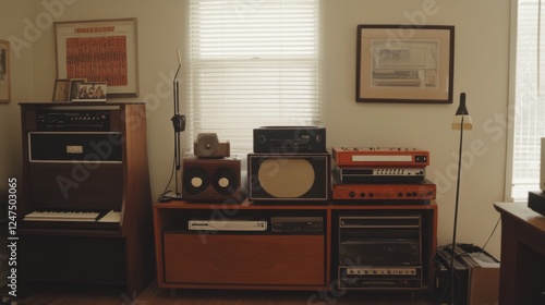 Retro audio equipment in home studio photo