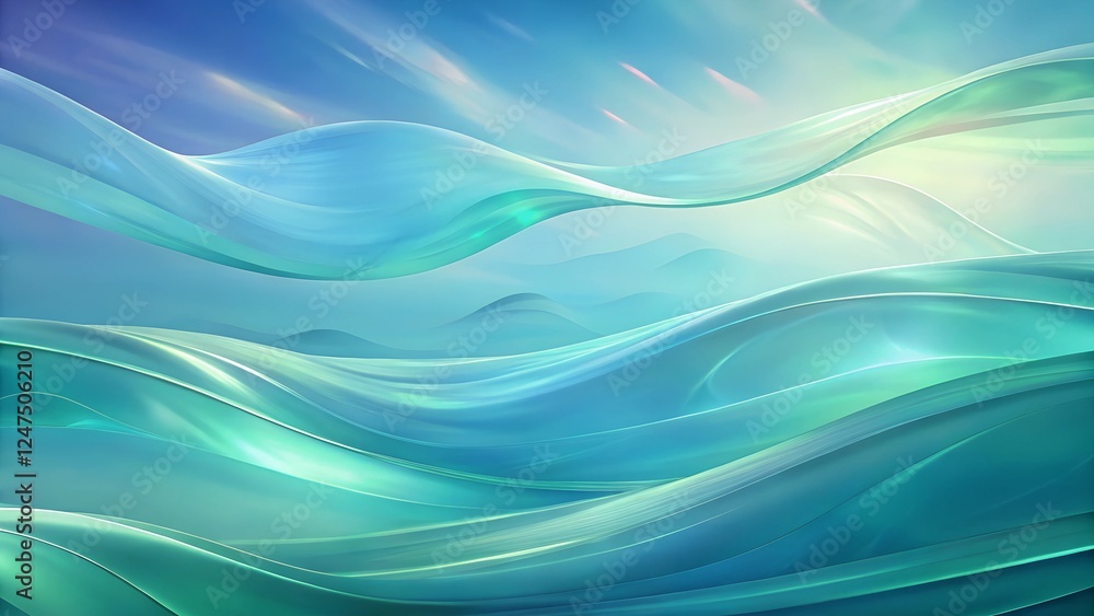 Fototapeta premium Abstract flowing waves in shades of blue and green with soft gradients