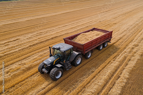 Tractor transports harvested wheat photo